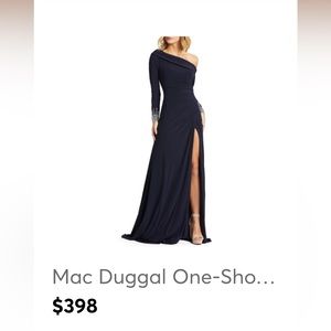 Mac Duggal size 8 Navy Blue one-shoulder